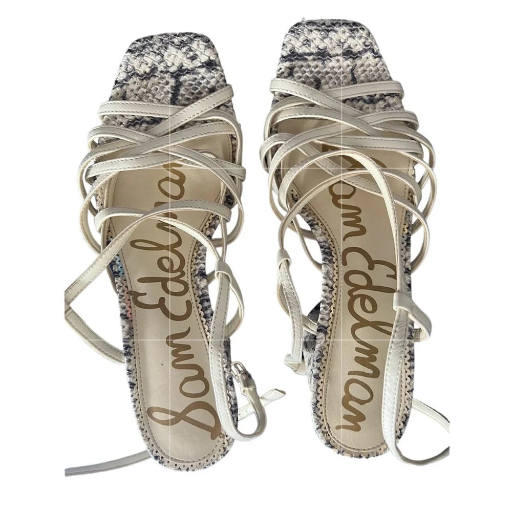 SAM EDELMAN Sandals Heels Daffodil Size 7 White Cream Gray Straps FAST SHIP - Picture 2 of 9